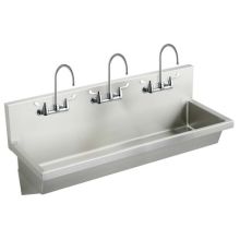 Wall Mount 14 Gauge Stainless Steel Three Station Handwash Sink with Three Faucets