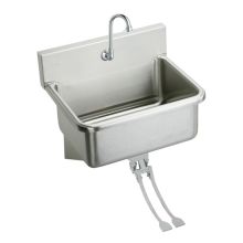 25" Wall Mount 14 Gauge Stainless Steel Scrub Sink with Spout, Foot Valve and Drain Fitting