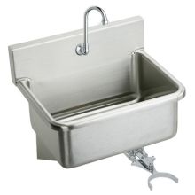 25" Wall Mount 14 Gauge Stainless Steel Scrub Sink with Spout, Knee Valve and Drain Fitting