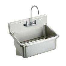 Wall Mount 14 Gauge Stainless Steel Scrub Sink with 4" Wrist Blade Handles, Commercial Faucet and Drain Fitting