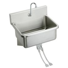 Wall Mount 14 Gauge Stainless Steel Scrub Sink with Spout, Foot Valve and Drain Fitting