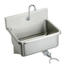 Wall Mount 14 Gauge Stainless Steel Scrub Sink with Spout, Knee Valve and Drain Fitting