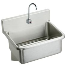 31" Wall Mount 14 Gauge Stainless Steel Scrub Sink with 6" Backsplash, Sensor-Operated Faucet and Drain Fitting