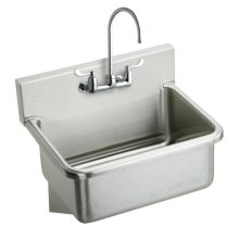 31" Wall Mount 14 Gauge Stainless Steel Scrub Sink with 4" Wrist Blade Handles, Commercial Faucet and Drain Fitting