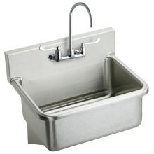 31" Wall Mount 14 Gauge Stainless Steel Scrub Sink with 6" Wrist Blade Handles, Commercial Faucet and Drain Fitting