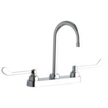 ADA 8" Centerset Exposed Deck Food Service Faucet with 5-1/8" Reach Gooseneck Spout and 6" Blade Handles