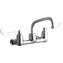 ADA 8" Centerset Wall Mount Food Service Faucet with 8" Reach Arc Tube Spout and 6" Blade Handles