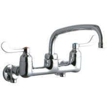 8" Centerset Wall Mount Food Service Faucet with 10" Reach Arc Tube Spout and 4" Blade Handles