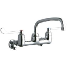 8" Centerset Wall Mount Food Service Faucet with 10" Reach Arc Tube Spout and 6" Blade Handles
