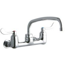 ADA 8" Centerset Wall Mount Food Service Faucet with 12" Reach Arc Tube Spout and 4" Blade Handles