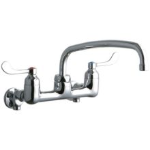 8" Centerset Wall Mount Food Service Faucet with 12" Reach Arc Tube Spout and 4" Blade Handles