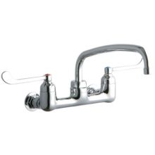ADA 8" Centerset Wall Mount Food Service Faucet with 12" Reach Arc Tube Spout and 6" Blade Handles