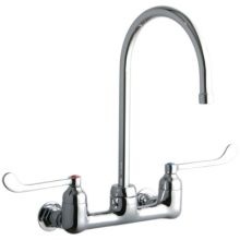 ADA 8" Centerset Wall Mount Service Sink Faucet with 8" Reach Gooseneck Spout and 6" Blade Handles
