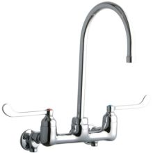 8" Centerset Wall Mount Service Sink Faucet with 8" Reach Gooseneck Spout and 6" Blade Handles