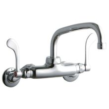 ADA 3"-8" Adjustable Centers Wall Mount Food Service Faucet with 8" Reach Arc Tube Spout and 4" Blade Handles