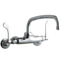 ADA 3"-8" Adjustable Centers Wall Mount Food Service Faucet with 10" Reach Arc Tube Spout and 4" Blade Handles
