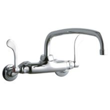 ADA 3"-8" Adjustable Centers Wall Mount Food Service Faucet with 12" Reach Arc Tube Spout and 4" Blade Handles