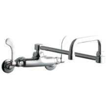 ADA 3"-8" Adjustable Centers Wall Mount Food Service Faucet with 19-1/2" Reach Double Swing Spout and 4" Blade Handles