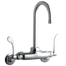 ADA 3"-8" Adjustable Centers Wall Mount Food Service Faucet with 5-1/8" Reach Gooseneck Spout and 4" Blade Handles
