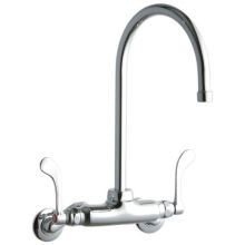 ADA 3"-8" Adjustable Centers Wall Mount Food Service Faucet with 8" Reach Gooseneck Spout and 4" Blade Handles