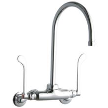 ADA 3"-8" Adjustable Centers Wall Mount Food Service Faucet with 8" Reach Gooseneck Spout and 6" Blade Handles