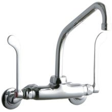 ADA 3"-8" Adjustable Centers Wall Mount Food Service Faucet with 8" Reach High Arc Spout and 6" Blade Handles