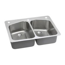 Lustertone 33" Drop In Double Basin Stainless Steel Kitchen Sink with Basket Strainer