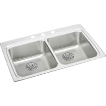Lustertone 33" Double Basin Stainless Steel Kitchen Sink for Drop In Installation with Perfect Drains