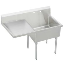 Sturdibilt Stainless Steel 61-1/2" x 27-1/2" Floor Standing Scullery Sink with Two Faucet Holes and Left Side Drain Board