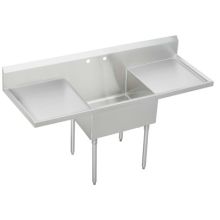 Sturdibilt Stainless Steel 84" x 27-1/2" Floor Standing Scullery Sink with Two Faucet Holes and Drain Boards