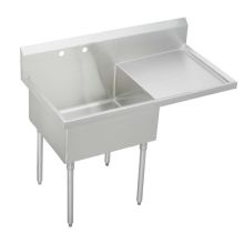 Sturdibilt Stainless Steel 61-1/2" x 27-1/2" Floor Standing Scullery Sink with Two Faucet Holes and Right Side Drain Board