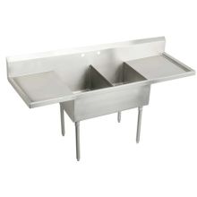 Sturdibilt Stainless Steel 78" x 27-1/2" Floor Standing Double Basin Scullery Sink with Two Faucet Holes and Drain Boards