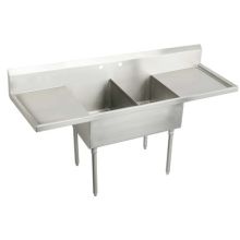 Sturdibilt Stainless Steel 84" x 27-1/2" Floor Standing Double Basin Scullery Sink with Two Faucet Holes and Drain Boards