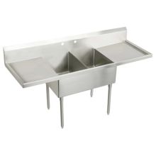 Sturdibilt Stainless Steel 96" x 27-1/2" Floor Standing Double Basin Scullery Sink with Two Faucet Holes and Drain Boards