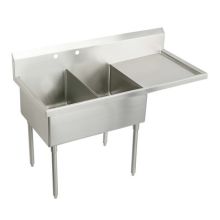 Sturdibilt Stainless Steel 73-1/2" x 27-1/2" Floor Standing Double Basin Scullery Sink with Two Faucet Holes and Right Side Drain Board