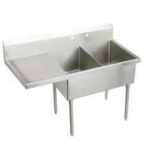 Sturdibilt Stainless Steel 79-1/2" x 27-1/2" Floor Standing Double Basin Scullery Sink with Two Faucet Holes and Left Side Drain Board