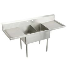 Sturdibilt Stainless Steel 102" x 27-1/2" Floor Standing Double Basin Scullery Sink with Two Faucet Holes and Drain Boards