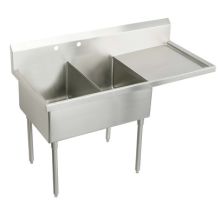 Sturdibilt Stainless Steel 79-1/2" x 27-1/2" Floor Standing Double Basin Scullery Sink with Two Faucet Holes and Right Side Drain Board