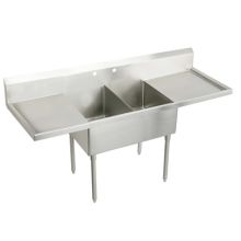 Sturdibilt Stainless Steel 108" x 27-1/2" Floor Standing Double Basin Scullery Sink with Two Faucet Holes and Drain Boards