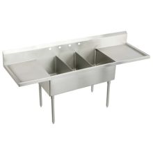 Sturdibilt Stainless Steel 93" x 27-1/2" Floor Standing Triple Basin Scullery Sink with Four Faucet Holes and Drain Boards