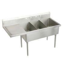 Sturdibilt Stainless Steel 79-1/2" x 27-1/2" Floor Standing Triple Basin Scullery Sink with Four Faucet Holes and Left Side Drain Board