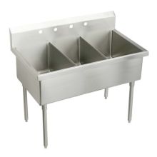Sturdibilt Stainless Steel 63" x 27-1/2" Floor Standing Triple Basin Scullery Sink with Four Faucet Holes