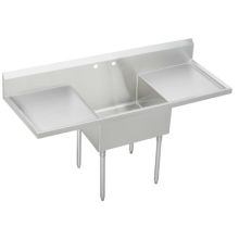 Weldbilt Stainless Steel 61-1/2" Floor Mount Single Bowl Food Service Scullery Sink with Left and Right Drain Board and Two Faucet Holes