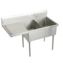Weldbilt Stainless Steel 79-1/2" Floor Mount Double Bowl Food Service Scullery Sink with Left Side Drain Board and Two Faucet Holes