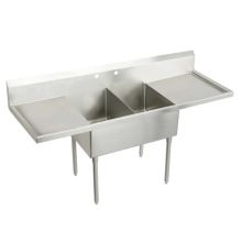 Weldbilt Stainless Steel 102" Floor Mount Double Bowl Food Service Scullery Sink with Left and Right Drain Board and Two Faucet Holes