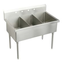 Weldbilt Stainless Steel 57" Floor Mount Triple Bowl Food Service Scullery Sink with Two Faucet Holes