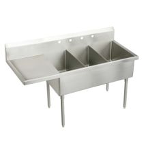 Weldbilt Stainless Steel 79-1/2" Floor Mount Triple Bowl Food Service Scullery Sink with Left Side Drain Board and Two Faucet Holes