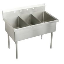 Weldbilt Stainless Steel 75" Floor Mount Triple Bowl Food Service Scullery Sink with Two Faucet Holes