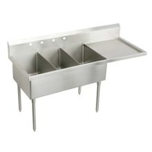 Weldbilt Stainless Steel 97-1/2" Floor Mount Triple Bowl Food Service Scullery Sink Right Side Drain Board and Two Faucet Holes