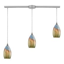 Geologic 3 Light 36" Wide Linear Pendant with Rectangle Canopy and Hand Blown Glass Shades